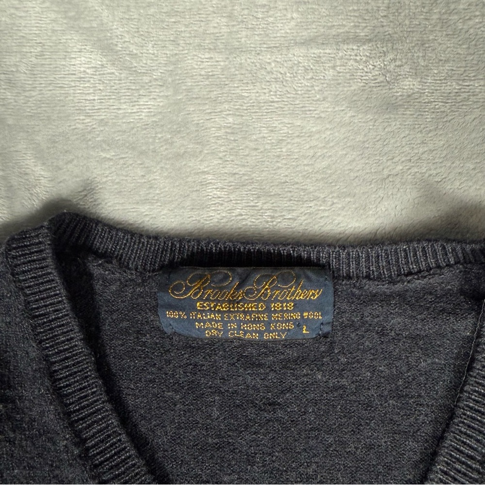 Vintage Brooks Brothers V Neck Wool Sweater Mens L (Fits M Slim) Faded Blue 90s - Picture 4 of 8